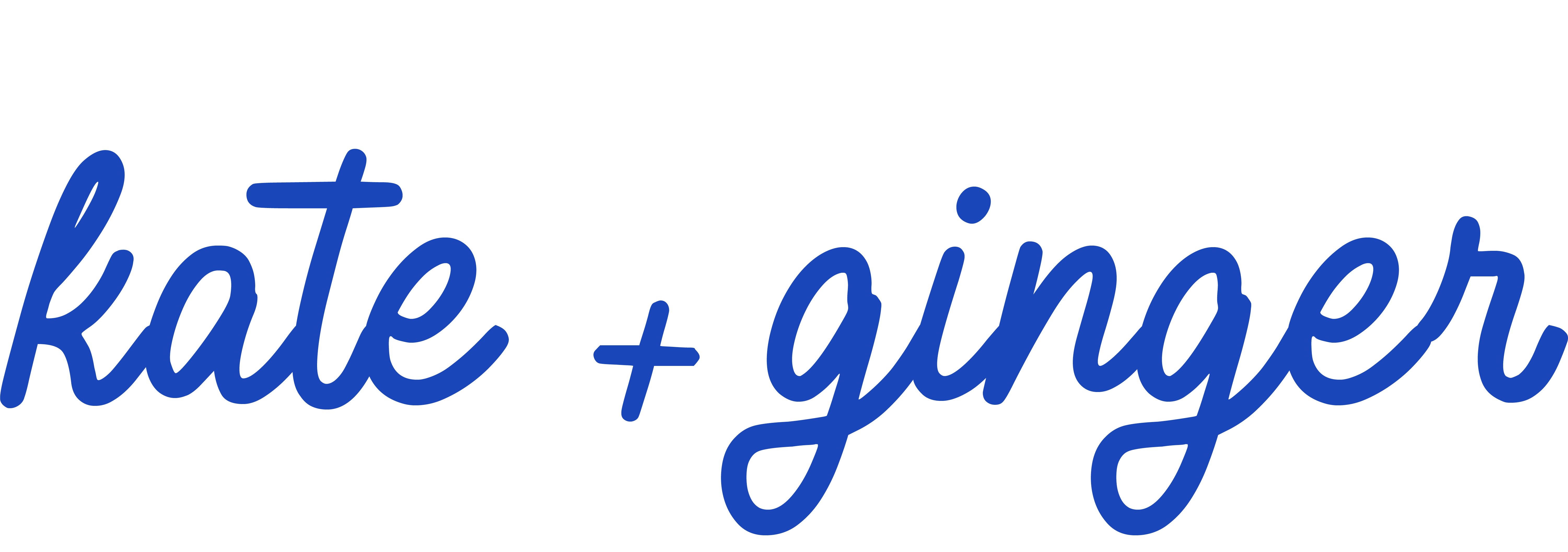 Logo for kate + ginger in it's brand blue and handwritten font.
