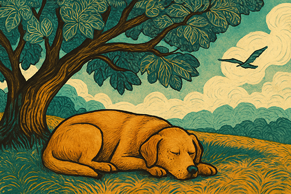 Dog-sleeping-under-tree